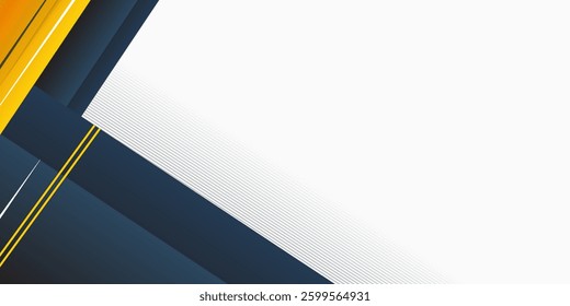 Abstract wide banner background with space for text. Modern dark blue and yellow geometric shapes with shadow. Elegant design