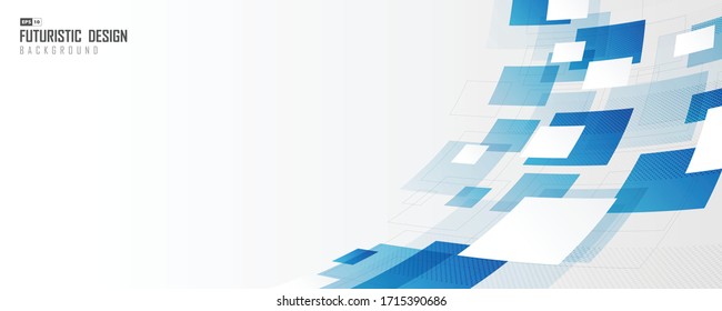 Abstract wide cover of blue and white distort square technology artwork graphic design background. Use for ad, poster, template design, print. illustration vector eps10