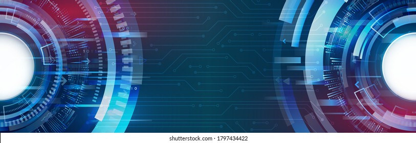 Resumen Amplia plantilla de ciencia ficción futurista. Concepto de tecnología digital en el fondo azul. Ilustración vectorial de la placa de circuito.