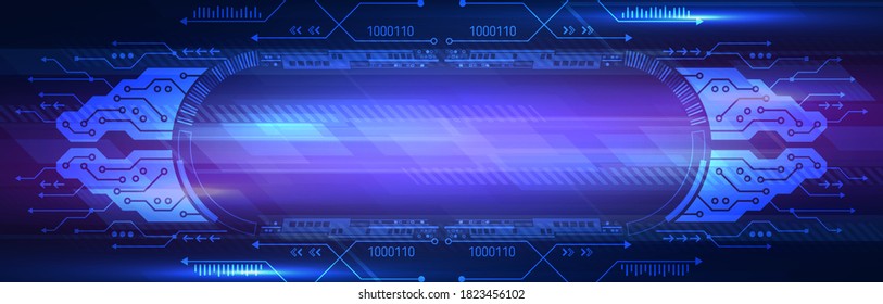 Abstract wide futuristic sci fi template. Digital technology concept on the blue background.
