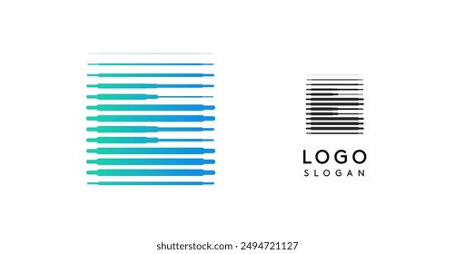 Abstract wide letter E, logo with horizontal gradient lines, dynamic gradient logotype for tech companies, software development, and innovative brands. Vector illustration.