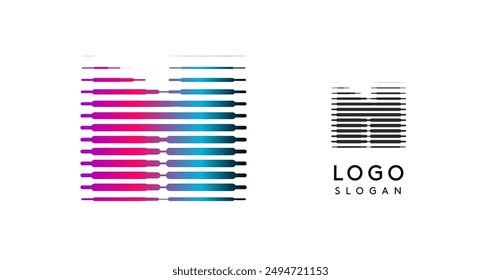 Abstract wide letter N, logo with horizontal gradient lines, dynamic gradient logotype for tech companies, software development, and innovative brands. Vector illustration.