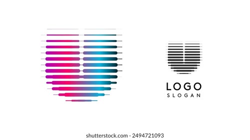 Abstractas letra ancha U, logotipo con líneas de gradiente Horizontal, logotipo de gradiente dinámico para empresas de tecnología, desarrollo de software y marcas innovadoras. Ilustración vectorial.