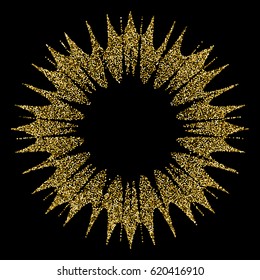 Abstract wide round gold frame with a glitter effect. Template for creating icons, logos. Grunge element for the design of posters and flyers.