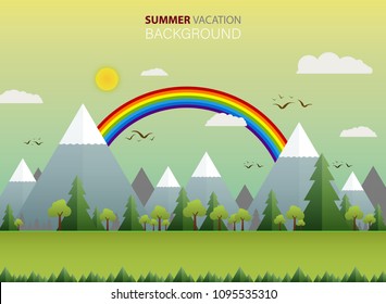 Abstract of wide summer view in nature with clear sky and rainbow background, illustration vector eps10