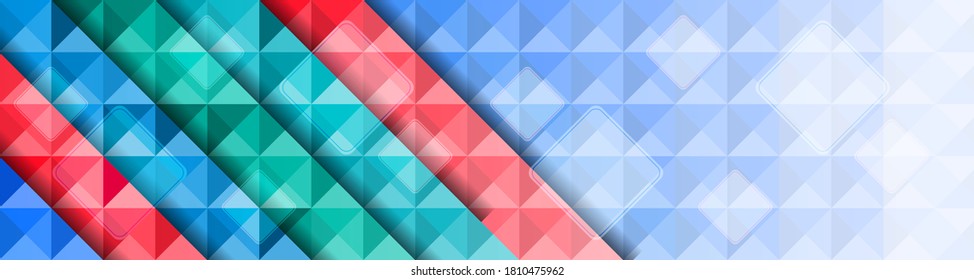 Abstract Wide technology background with triangles shapes. Modern geometric colorful mosaic pattern. Hipster triangular backdrop.