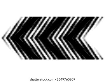 Flecha de Vector ancha Abstractas de píxeles negros sobre fondo blanco. Elemento de diseño deportivo, indicador de dirección. Medio tono, Clusters. Juego. Navegación