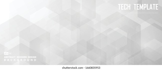 Abstract wide white and gray hexagonal technology design of decoration background. Use for ad, poster, artwork, template design. illustration vector eps10