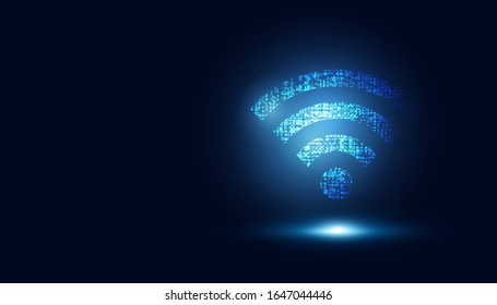 Abstract Wifi Futuristic Blue Wireless Connection For Data Transfer Background Concept Big Data And Speed Internet .