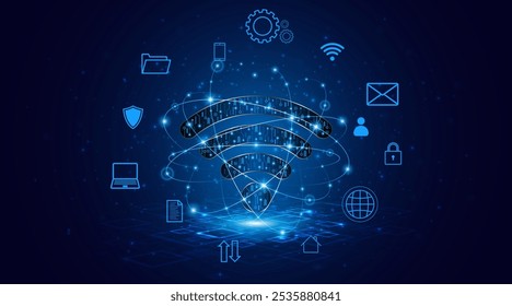 Símbolo de wifi abstrato. Conceito de tecnologia de comunicação, sinal de internet ou conexão sem fio.	