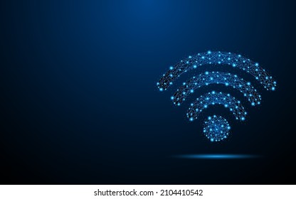 Abstract Wifi Symbol. Internet Signal Or Wireless Connection Concept. Digital Low Poly Wireframe Style Design With Connection Points. Vector Illustration
