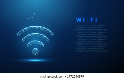 Abstract Wi-Fi symbol. Wireless internet technology concept.  Low poly style design. Abstract geometric background. Wireframe light connection structure. Modern 3d graphic Isolated vector illustration