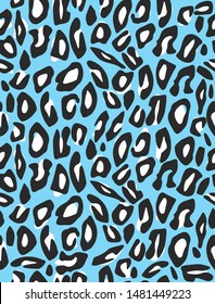 Abstract Wild Animal Skin Vector Pattern. Black and White Spots Isolated on a Light Blue Background. Leopard Skin Vector Print Ideal for Fabric, Textile, Wrapping Paper, Safari Party Decoration. 
