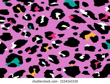 Abstract Wild Animal Skin Vector Pattern. Black and White Spots Isolated on a Light Pink Background