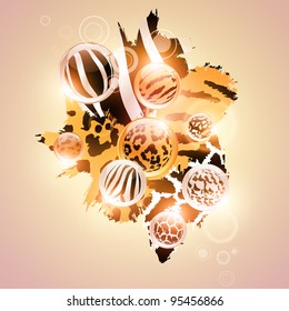 Abstract wild background with different animal patterns in round shapes