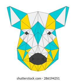 Abstract wild boar isolated on white background. Blue, yellow and grey blended colored polygonal triangle geometric illustration for use in design for card, invitation, poster, banner, placard