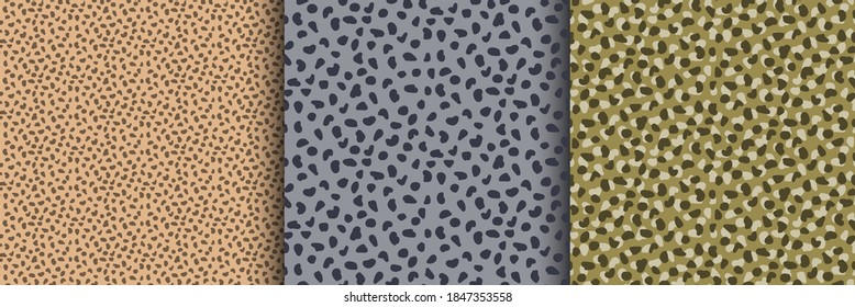Abstract wild cat prints - stylized leopard seamless patterns in trendy colors - minimal geometric hand drawn design set