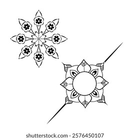 abstract wild Mandela design png, adult anti-stress coloring page in line art, floral pattern coloring sheet