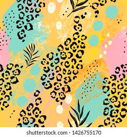 Abstract wild seamless pattern with colorful leopard print. Vector bright texture illustration.