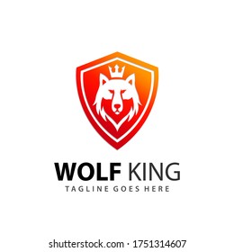 Abstract Wild Wolf King Shield Logo Design Vector Illustration