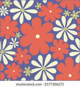 Abstract wildflower pattern. Blooming spring red,blue and off white flowers in elegant. Flowers in pastel colors.eps 10.