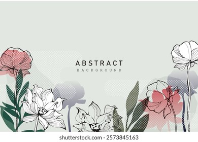 Abstract wildflowers line art pattern frame background vector. Natural botanical elegant flower with line art. Design illustration for decoration, wall decor, wallpaper, cover, banner, poster, card.