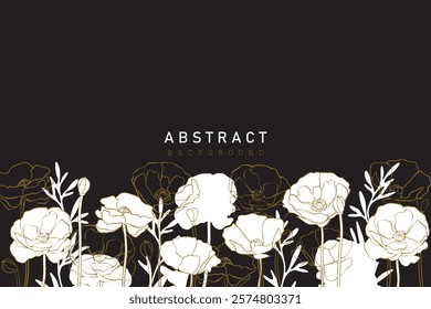Abstract wildflowers line art pattern frame background vector. Natural botanical elegant flower with line art. Design illustration for decoration, wall decor, wallpaper, cover, banner, poster, card.