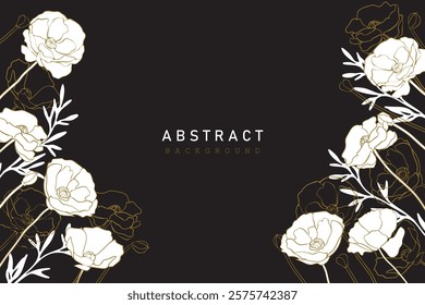 Abstract wildflowers line art pattern frame background vector. Natural botanical elegant flower with line art. Design illustration for decoration, wall decor, wallpaper, cover, banner, poster, card.