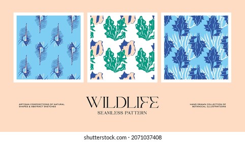 Resumen de la fauna silvestre colección de patrones sin fisuras para adaptarse a su identidad de marca nuestro diseño de embalaje
