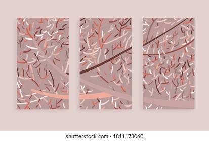 abstract willow tree branch hand-drawn cover vector background set
