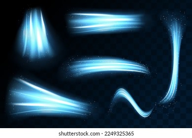 Abstract wind swirls with gold sparkles isolated. Vector realistic set of magic air vortex, light twirls with particles. Design element of fresh and clean