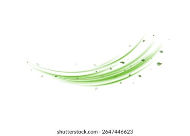 Abstracte wind wervelt met groene bladeren en glitter geïsoleerd op witte achtergrond.PNG	