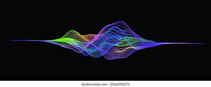 Abstract winding lines of colors on a black background. Vector illustration in concept technology, science, music, modernity.