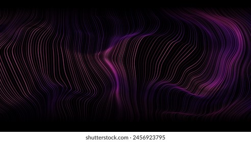 Abstract winding lines of different colors on a black background. Vector illustration in concept technology, science, music, modernity.