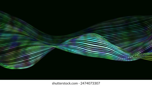 Abstract winding lines of different colors on a black background. Vector illustration in concept technology, science, music, modernity.