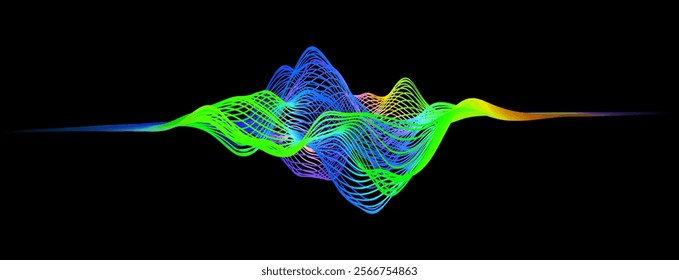 Abstract winding lines of different colors on a black background. Vector illustration in concept technology, science, music, modernity.