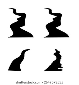 Abstract winding path icons with organic, flowing curves in black silhouette style.

