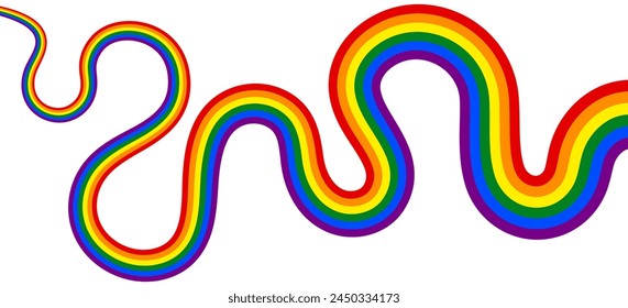 Abstract winding Pride flag isolated on a transparent background. Flag for pride month. Vector illustration.