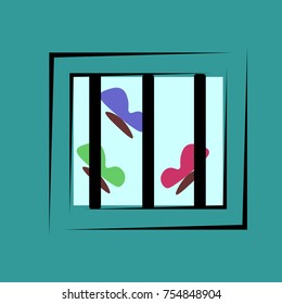 abstract window with a lattice with butterflies