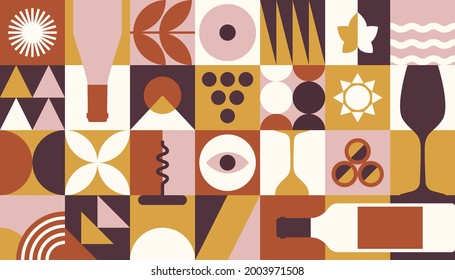 Abstract wine banner in geometric style. Vector background for wine tasting, festival, branding, etc.