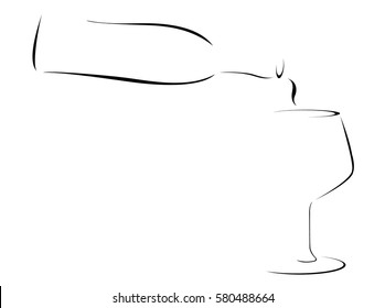 Abstract Wine Bottle Pouring into a Wineglass