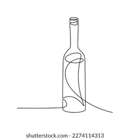 Abstract wine bottle vector one line continuous drawing illustration. Hand drawn linear silhouette icon. Minimal design element for print, banner, card, wall art poster, brochure, product logo.