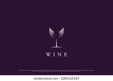 Abstract wine glass elegant logo design illustration. Abstract silhouette line art wine glass drink bar vine alcohol minimalist simple. Simple bar drink glass concept creative idea design.