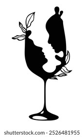 Abstract wine glass vector illustration with white background.