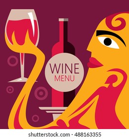 Abstract Wine Poster, Wine Bottle, People (Vector Art)