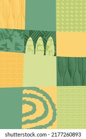 Abstract wineyard farm field pattern vector illustration. Vineyard green landscape with texture. Vine valley poster. Viticulture vintage background. Eco card, organic farmland view