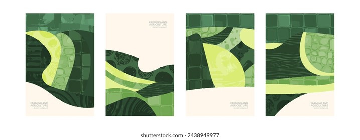 Ilustración abstracta del vector del patrón del campo de la granja de vino. Paisaje verde de viñedo con textura. Conjunto de póster de valle de vid. Viticultura de fondo vintage. Eco tarjeta clipart, vista de tierras de cultivo orgánicas