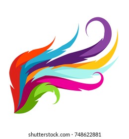 Abstract wing with colorful feathers. Decorative element.
