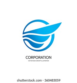 Abstract wing - vector logo template creative illustration. Aircraft sign. Transport concept symbol. Design blue element. Aviation insignia. 