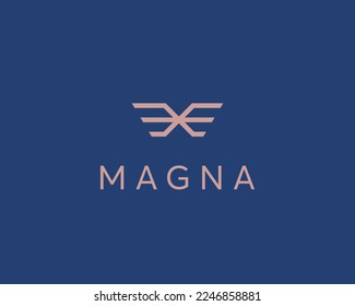 Abstract wings bird logo. Premium plane freedom speed icon. Luxury brand line emblem. Vector illustration.